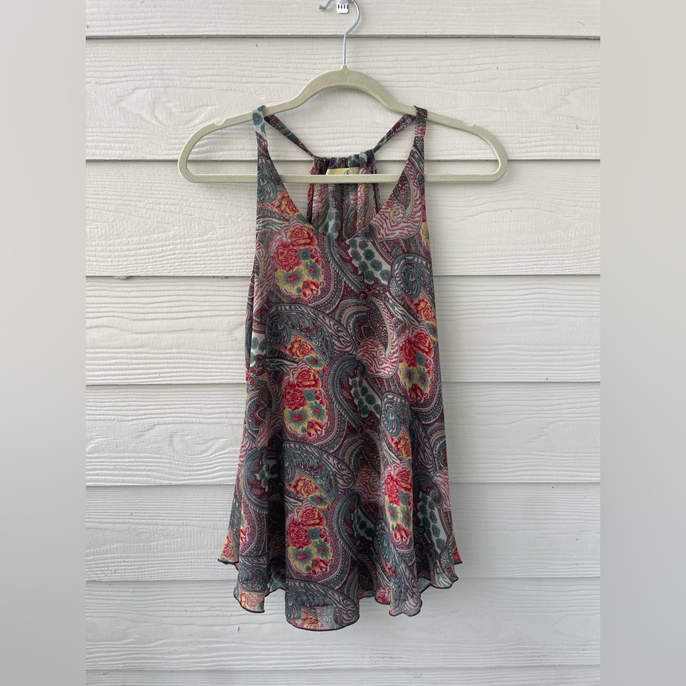 Colorful Boho Paisley Print Racerback Sleeveless Blouse Size M